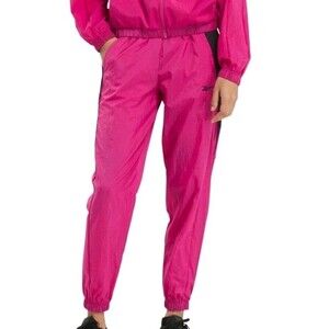 Reebok Womens Windbreaker Track Pants Small Pink Black Y2K Jogger Nylon Retro